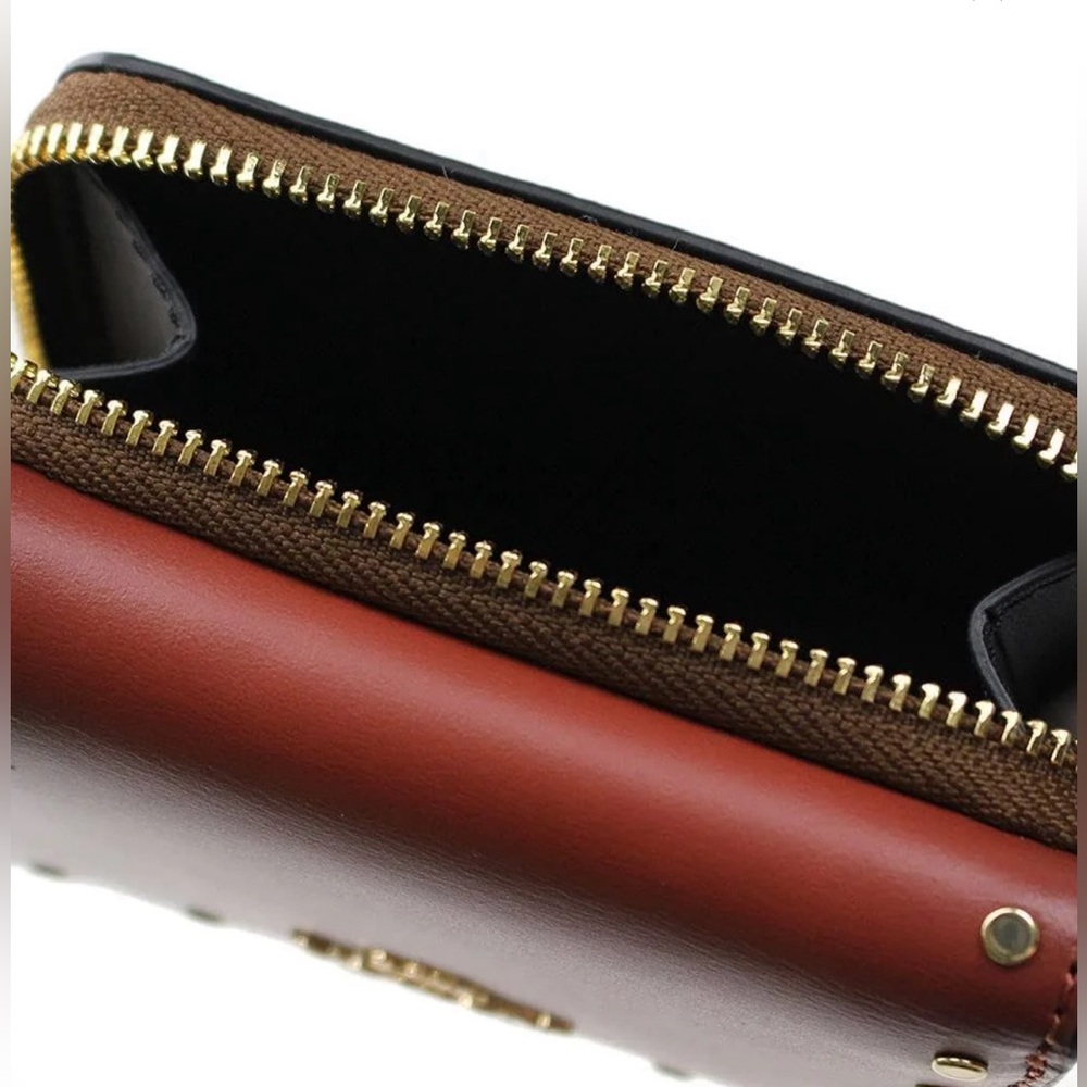 Coach Trifold Wallet In Colorblock Signature Canvas With Rivets - Picture 8 of 8